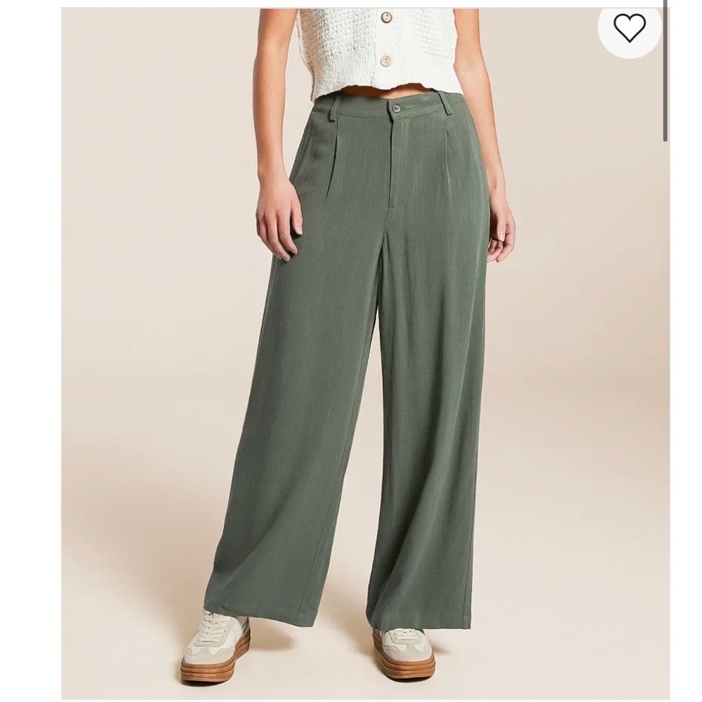 Z Supply Vista Linen Blend Trouser Pants High Rise Wide Leg Sage Green XS NEW